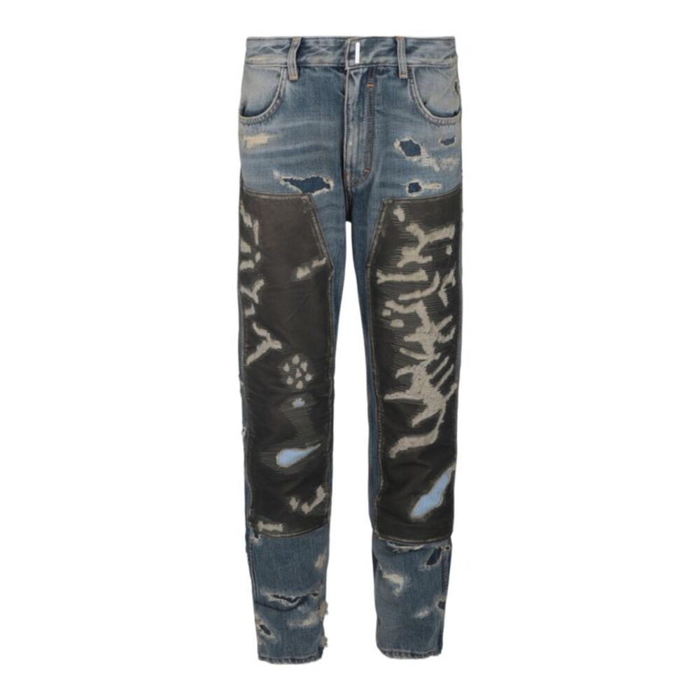 Givenchy Distressed Patchwork Straight-Leg Jeans Blue Mens